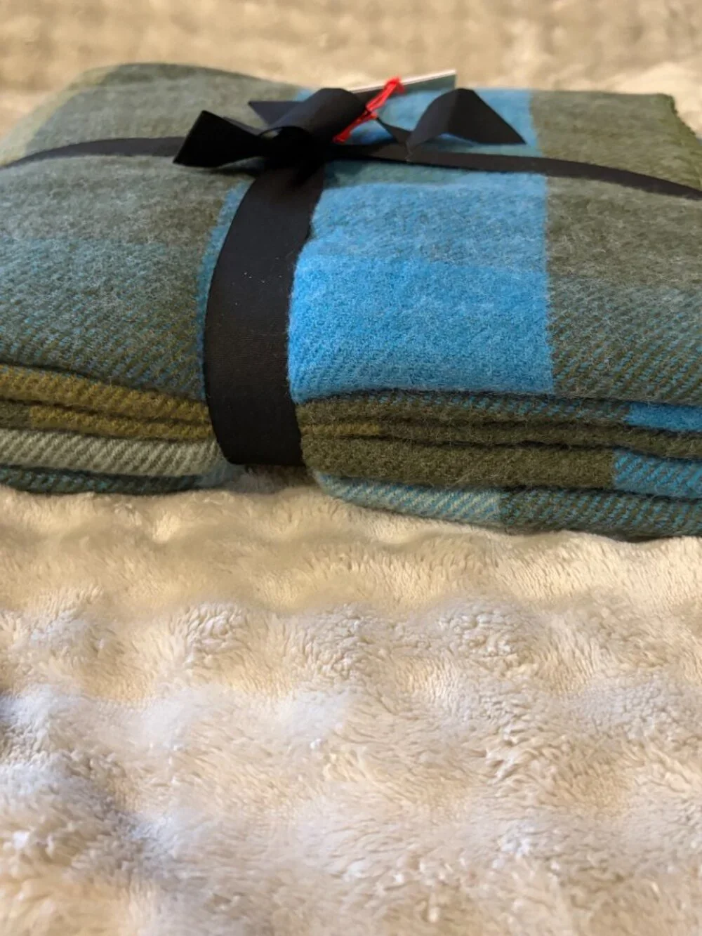 Blue Woolrich Oversized Throw Blanket large Plaid Reverse comfy holiday decor